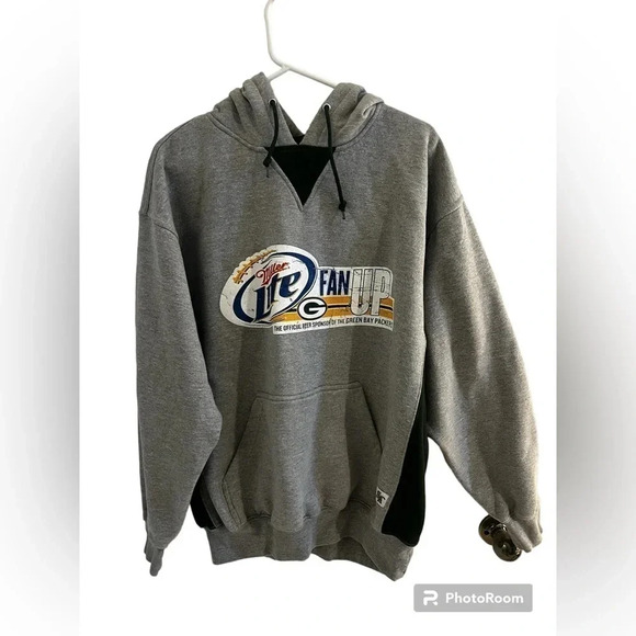 NFL Green Bay Packers Miller Lite Fan UP Hoodie Sweatshirt Size L Gray Logo - Picture 1 of 4